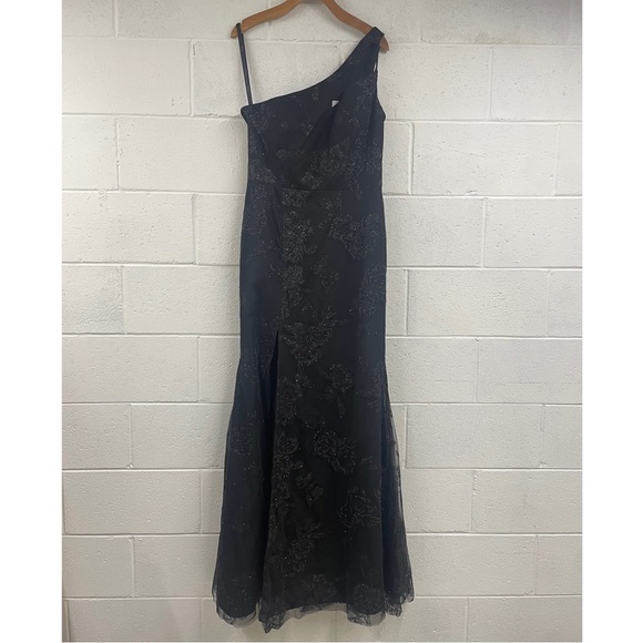 NWOT Hayley Paige Occasions Black Caviar Beaded Floral A Line Gown 52116 - Picture 3 of 15